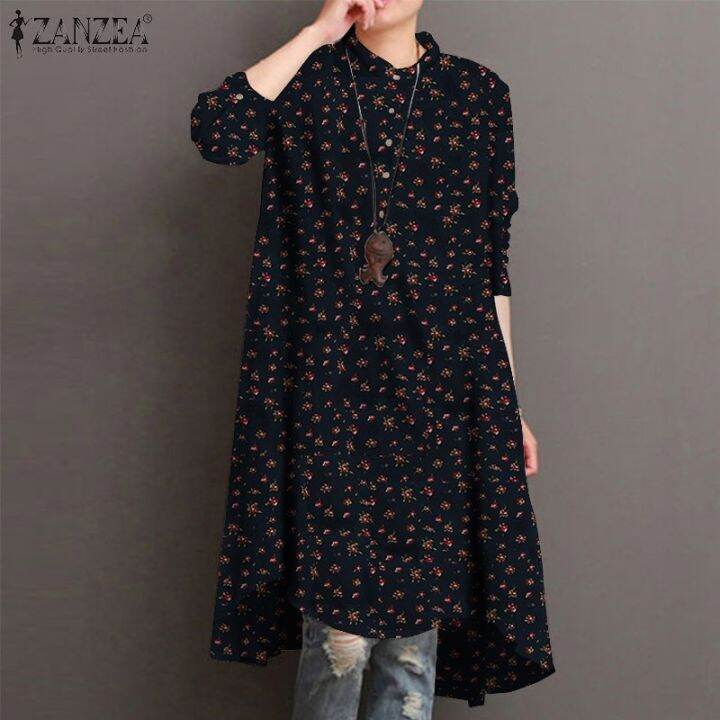 zanzea-เสื้อลําลองสําหรับสตรีแขนยาวลายดอกไม้วินเทจ-oversized