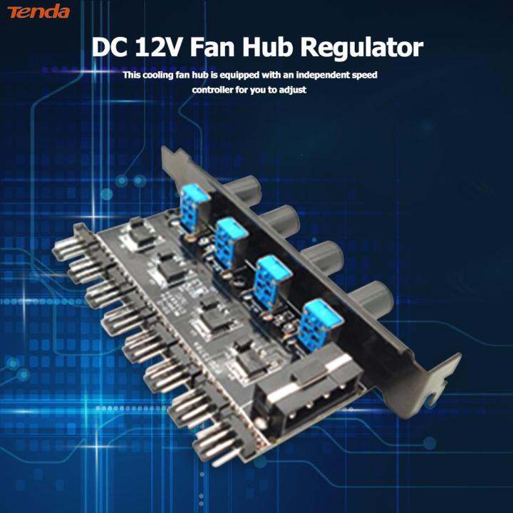 8 Channels Fan Hub 4 Knob PCI Bracket CPU Cooler PC Case Fan Speed