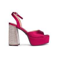 SHU RISING STARS 4.5" DGB CHUNKY ANKLE STRAPS - CHERRY RED SATIN รองเท้าส้นสูง