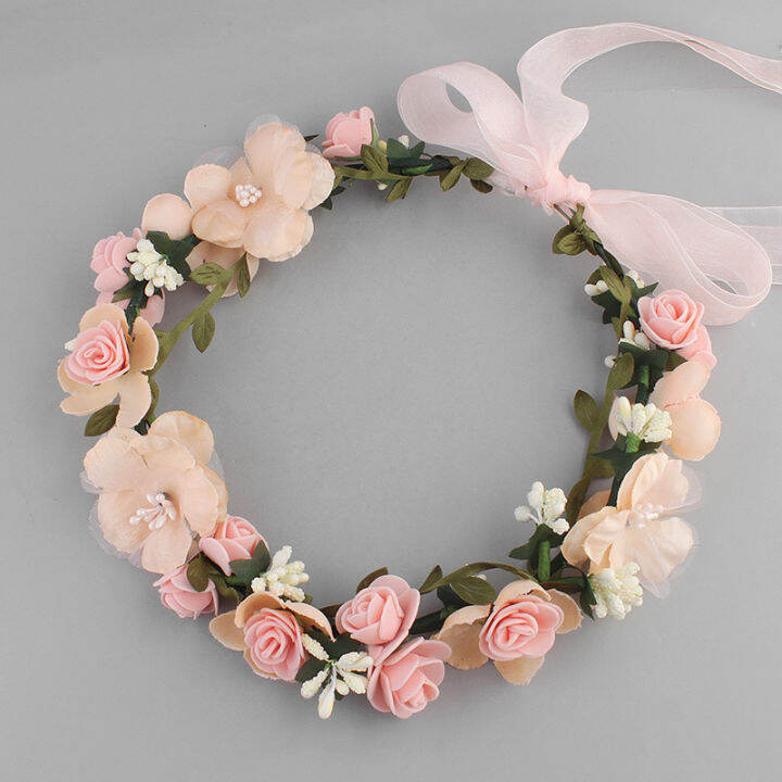 floral-crown-accessories-women-band-girl-headband-ribbon-flower-wreath-bride