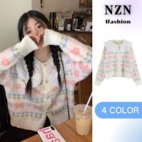 z74nfyx   NZN 4 สี สื้อแจ็กเก็ตกันหนาว แขนยาว คอตุ๊กตา ผ้าถัก แต่งลูกไม้ สําหรับผู้หญิง เสื้อถัก