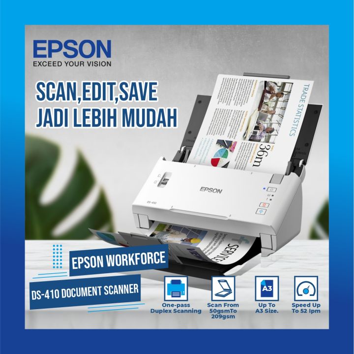 Scanner Epson Workforce Ds 410 A4 Duplex Sheet Fed Document Lazada Indonesia 8241