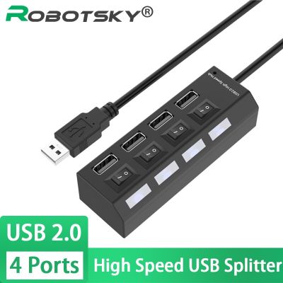 Robotsky ตัวแยก USB USB ความเร็วสูง4พอร์ตสำหรับ USB 2.0มีอินดิเคเตอร์ LED สวิตช์เปิด/ปิดสำหรับโน้ตบุ๊คแล็ปท็อป Feona