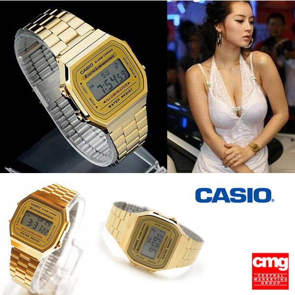 นาฬิกา-casio-a168wg-9wdf-ประกัน-cmg-ศูนย์เซ็นทรัล1ปี-นาฬิกาข้อมือ-สายสแตนเลส-gold-สีของสายนาฬิกา-gold