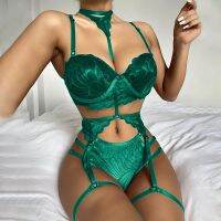 ZZOOI Women Sexy Lingerie Female Perspective Lace Underwear Halter Garter Sleepwear Intimate  Lingerie Sex Costumes Bra Set