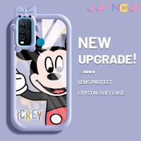 Jlingji เคสสำหรับ VIVO Y30 Y30i Y50แฟชั่นการ์ตูนน่ารักหนูตัวน้อยมอนสเตอร์ตัวน้อยมีโบว์เคสโทรศัพท์โปร่งใสนิ่มกันกระแทกทนต่อการขัดถูฝาครอบป้องกันเลนส์กล้องถ่ายรูปซิลิกาเจล TPU