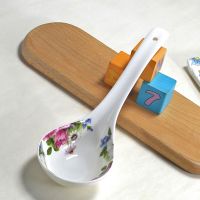 ▧ Real Fine Bone China Kitchen Spoon Chinese Rice Soup Scoop Ceramic Long Handled Spoon for Dinner Serving Porcelain Talheres