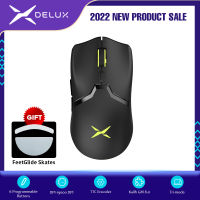 Delux PAW3370 RGB Optical Wireless Gaming Mouse 19000 DPI แบบมีสายเมาส์ตามหลักสรีรศาสตร์แบบชาร์จไฟได้สำหรับ Windows Mac