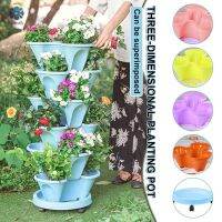 【Ready Stock】 ﹍✣✤ D50 Stack-Up Type Stereoscopic Flower Pot Plastic Stackable Vertical Flower Plant Pot For Garden Home