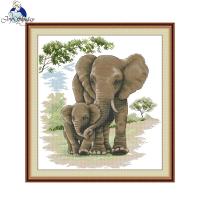 Joy Sunday Elephant Painting Print Cross Stitch Kits Aida Fabric 16CT 14CT DIY Folk Craft Needlework Set Hand Embroidery Set New Needlework