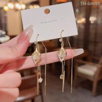 ? เครื่องประดับ S925 silver needle light luxury niche long tassels opal earrings female ins the tide drops form stud earrings earrings