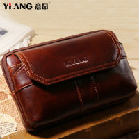 Genuine Cow Leather Waist Bag Man Belt 7" Cell Phone Pouch Pouch Travel Clutch Bag For Men Vintage Fanny Pack Mens Bag Casual