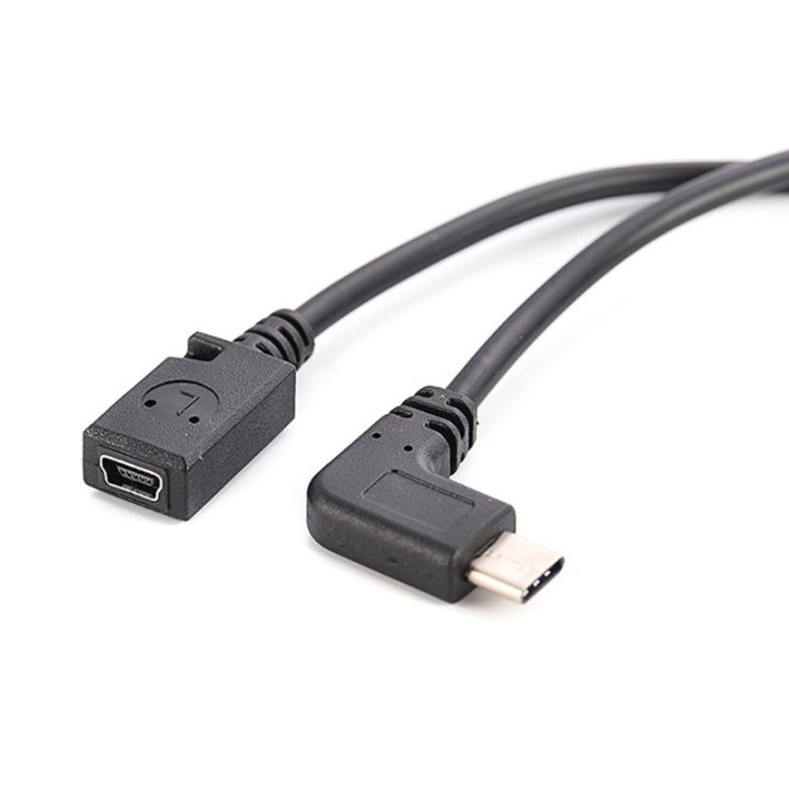 หัวมินิ-usb-ตัวเมียกับ-usb-c-ตัวผู้อะแดปเตอร์ซิงค์ถ่ายโอนข้อมูลชาร์จ90องศา