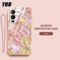 YBDเคสสำหรับโทรศัพท์ดีไซน์ใหม่ Vivo V25 Pro 5G เคสชุบน้ำมันเคสลายดอกไม้เคสแถมฟรีสายคล้อง