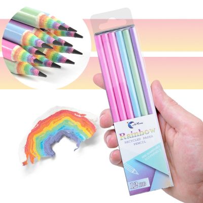 12 Packs of Childrens Environmentally Friendly Non-toxic Rainbow Pencil Writing And Painting HB Black Refill School Stationery