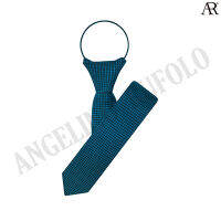 ANGELINO RUFOLO Zipper Tie 5CM.(NZSL-ก.ฟ.) เนคไทสำเร็จรูป ผ้าไหมทออิตาลี่คุณภาพเยี่ยม ดีไซน์ Diamond สีเทอร์ควอยซ์เข้ม/สีดำ