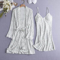 Women Lace Robe Gown Sets y Strap Tops Nightdress Kimono Bathrobe Spring Summer Robe With Sleepshirts Casual Home Wear