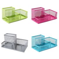 Metal Mesh Desk Organizer Pen Pencil Storage Holder with 3 Compartments for Home Office Students Supplies Accessories