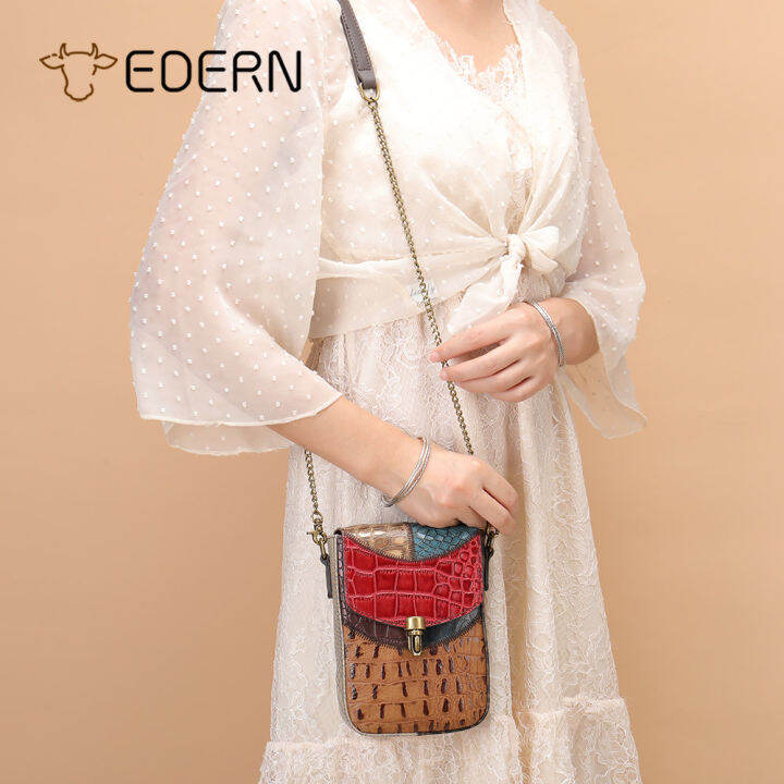 edern-อินเทรนด์โซ่สลิงกระเป๋าสำหรับผู้หญิงลายจระเข้หนังแท้กระเป๋าสะพายข้างย้อนยุคสไตล์ชาติพันธุ์สุภาพสตรีกระเป๋าสะพายขนาดเล็กโทรศัพท์กระเป๋า