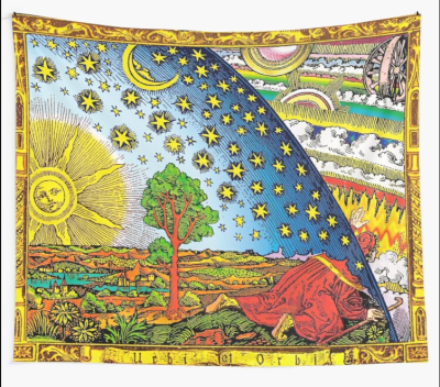 Flammarion Engraving in Color Tapestry Sun and Moon Wall Hanging Tapestries Home Bedroom Decor Bedspread Carpet Psychedelic Mat
