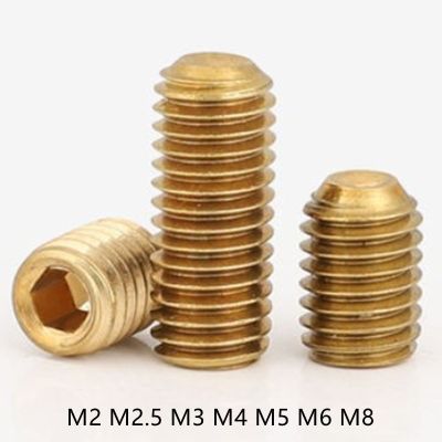 10-50Pcs/Lot DIN916 M2 M2.5 M3 M4 M5 M6 m8 brass Metric Thread Grub Screws cup Point Hexagon Socket Set Screws Headless Nails Screws Fasteners