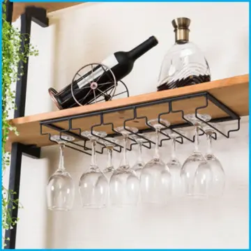 VARIATION)- 6Slot Glass Cup Holder Decorative Racks Wine Bottle Holder  Hanging Upside Down Cups Display Rack Iron Wine Stand