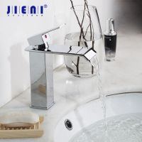 ✲ JIENI Chrome Polish ORB Nickel Brush Waterfall Deck Mounted Brass 1 Handle Bathroom Wash Basin Vanity Sink Faucet Mixer Tap