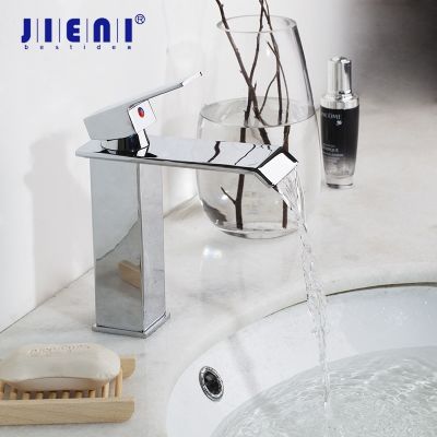✲ JIENI Chrome Polish ORB Nickel Brush Waterfall Deck Mounted Brass 1 Handle Bathroom Wash Basin Vanity Sink Faucet Mixer Tap