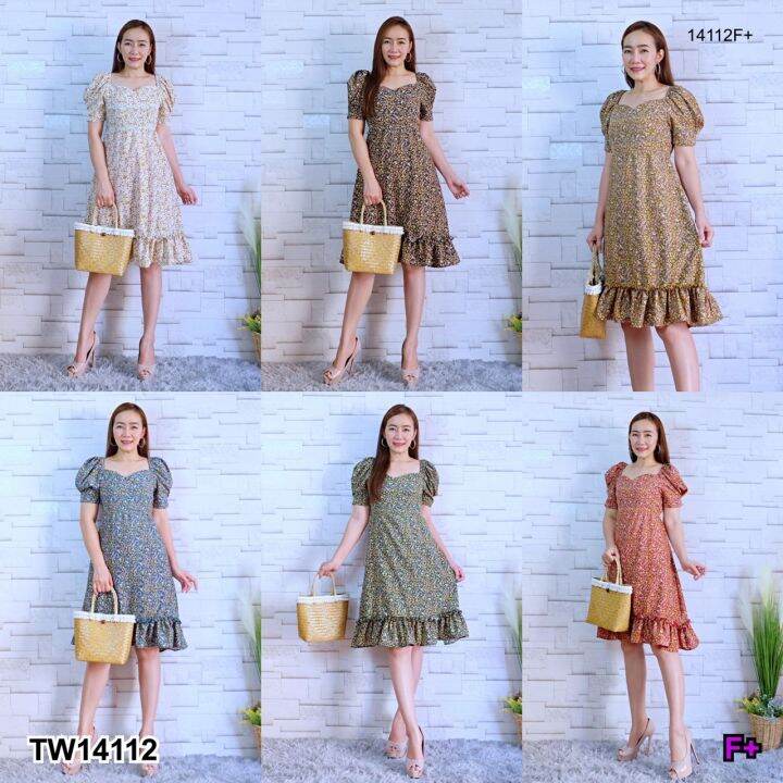 tw14112-เดรสสั้น-ลายดอก-มีสายผูกด้านหลัง