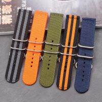 ☄┇ Watch Accessories 24มม. Brand Sports Cloth Nylon Strap James Bond Men and Women Strap Pin Buckle