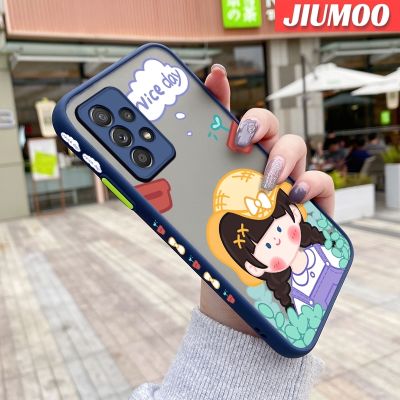 JIUMOO เคสโทรศัพท์ปลอกสำหรับ Samsung Galaxy A52 4G A52 5G A52s 5G เคสสาวน่ารักลายการ์ตูนแบบบางฝ้าแข็งเคสด้านข้างขอบสี่เหลี่ยมซิลิโคนกันกระแทกคลุมทั้งหมดเคสป้องกันเลนส์กล้อง