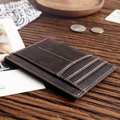 Genuine Cow Leather Man Wallet RFID Blocking Slim Wallet Money Clip Pocket Purse