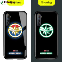 สำหรับ Realme 6เคสมือถือส่องสว่างเรืองแสงในที่มืด Marvel Avenger โลโก้ซูเปอร์ฮีโร่เคสมันวาวสไปเดอร์แมนไอรอนแมนกระจกเทมเปอร์ธอร์ปลอกฝาหลัง