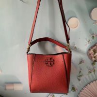 Ready Stock TB BAG New European and American simple casual lychee leather solid color bucket bag shoulder bag crossbody handbag for women