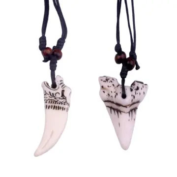 2pc Fashion Spike Wolf Tooth Crystal Pendant Leather Rope Necklace