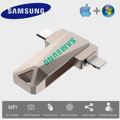 Samsung แฟลชไดร์ฟ USB OTG 256GB 512GB 1TB ไลท์นิ่ง/แฟลชไดร์ฟสำหรับ IPhone14/13/12/11/X/8/7/6พร้อม TYPE-C