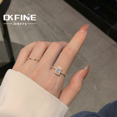 โอเค Fine】แหวนเพชรทรงสี่เหลี่ยมลมเย็น18K ดีไซน์เฉพาะสำหรับแฟชั่นสำหรับผู้หญิงเพทายฝรั่งเศสวงแหวนแฟลชแหวนแฟนสาว