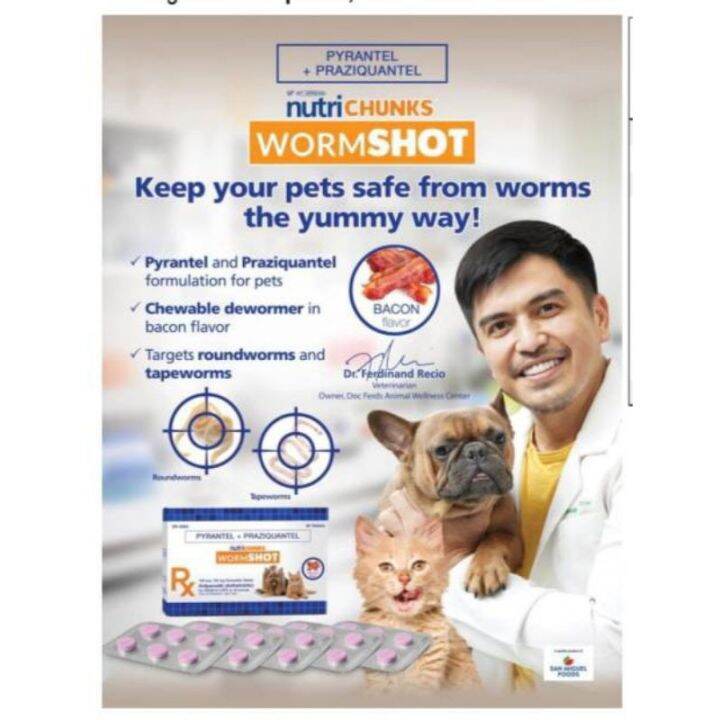 Wormshot Dewormer 1 Tablet with Nutrichunks Bacon Flavor for Dogs