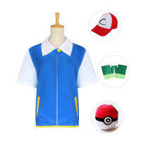 Ash Ketchum Costume Girls Boys Men Women Blue Jacket Anime Cosplay Adjustable Baseball Cap s Ball Set for Kids s