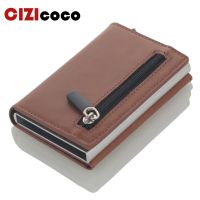 Cizicoco Credit Card Holder 2020 New Aluminum Box Card Wallet RFID PU Leather Pop Up Card Case Magnet Carbon Fiber Coin Purse Card Holders