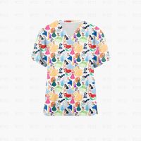 【LZ】✸  Mulheres Princesa Imprimir Enfermagem Scrub Top Camiseta de Manga Curta Uniforme Pescoço V Uniforme de Enfermagem Robe