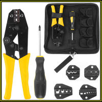 co คีมย้ำหางปลา คีมย้ำสายไฟ คีมย้ำ เปลี่ยนหัวได้ 5 ชิ้น พร้อมกระเป๋า Wire Crimper Set Decrustation Engineering Ratchet Terminal Crimping Plier Electrical Hand Tool With Screwdriver 4 Spare Terminals