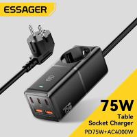 Essager 75W GaN เครื่องชาร์จตั้งโต๊ะชาร์จเร็ว65W USB Type C สถานีชาร์จแบบรวดเร็วสำหรับ MacBook iPhone Xiaomi iPad แล็ปท็อปซัมซุงเครื่องชาร์จติดผนัง