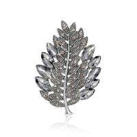 Crystal Rhinestones Leaf Vintage Antique Metal Decor Brooch Pin for Women