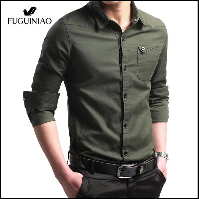 FUGUINIAO เสื้อเชิ้ตแบรนด์สำหรับผู้ชาย,เสื้อเชิ้ตทหารผู้ชายผ้าฝ้าย100% แขนยาวเข้ารูปเสื้อผ้าผู้ชายธุรกิจ2022