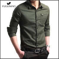 FUGUINIAO เสื้อเชิ้ตแบรนด์สำหรับผู้ชาย,เสื้อเชิ้ตทหารผู้ชายผ้าฝ้าย100 แขนยาวเข้ารูปเสื้อผ้าผู้ชายธุรกิจ20229449