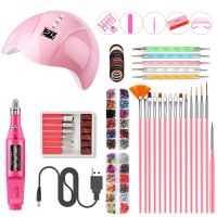 Nail Art Kit Nail Dryer Nail Drill Machine with Accessories 15pcs Nail Brushes Set 5pcs Dotting Pens 10 Rolls Nail Tape Sticker