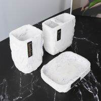 3Pcs Resin Bathroom Accessories Set,Marble Design Toothbrush Holder Set, Contain Toothbrush Cup, Soap Dish,Tumbler