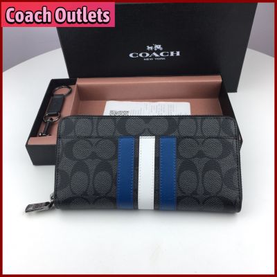 TOP☆long wallet men fashion striped zipper wallet large capacity spot 26070
