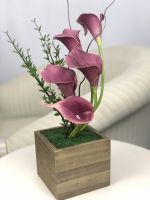 OrientalFineArt กระถางดอกไม้ประดิษฐ์ ดอกคาล่าลิลลี่พร้อมกระถางไม้ Artificial calla lily with wooden pot